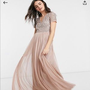 Maya Deluxe V Neck Maxi Tulle Dress